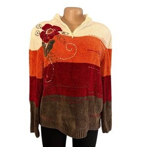 Vintage Alfred Dunner Chenille 1/4 Zip Sweater Top